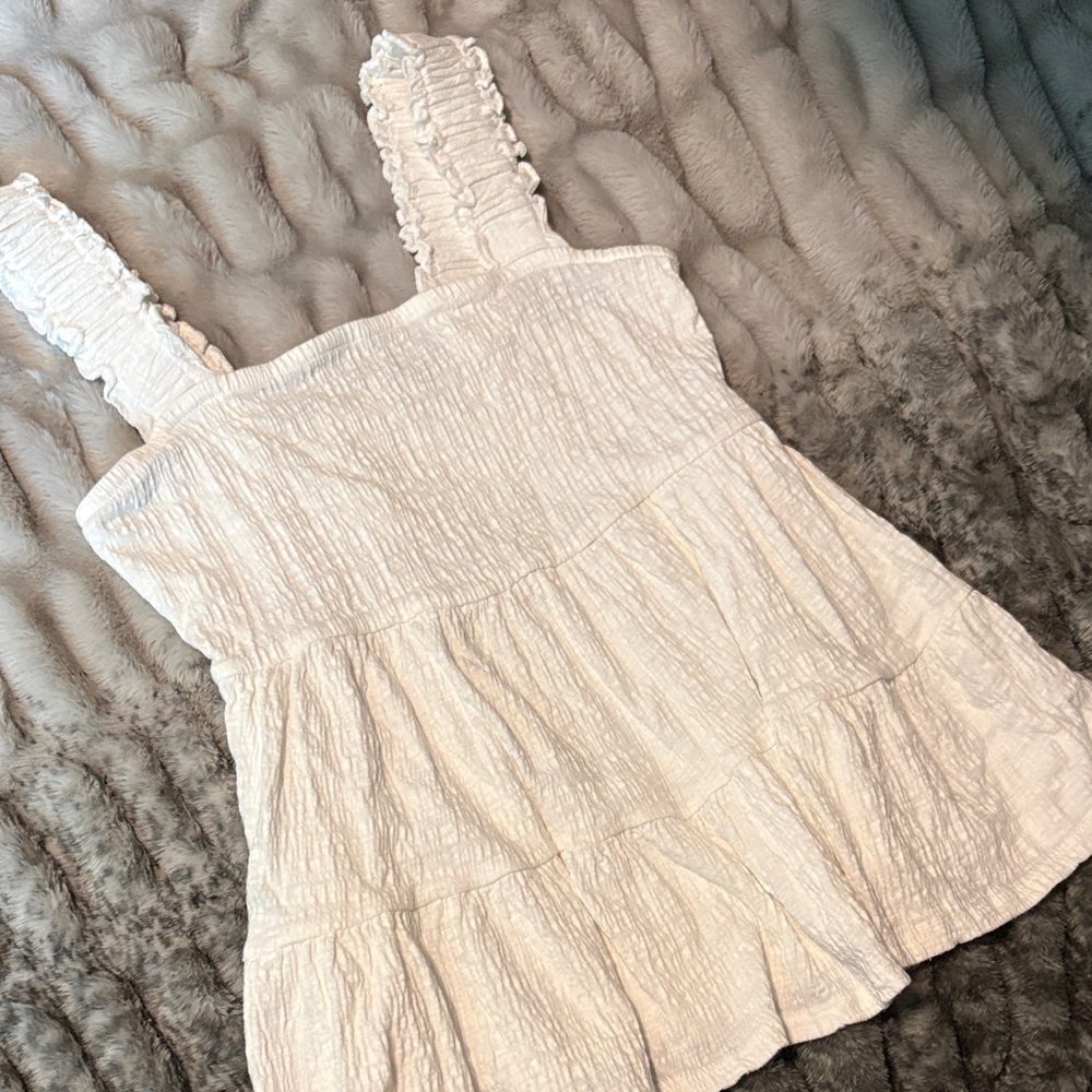 Cream Smocked Tiered Tank Top - Unbranded